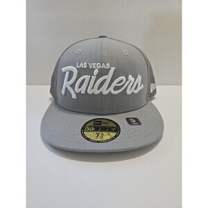 Las Vegas Raiders New Era Hat Mesh 59FIFTY Fitted Grey Size 7 3/4 Script White